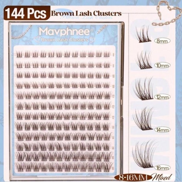 Mavphnee Eye Lash Clusters Brown Eyelash Extensions Natural Full Length Bond - Picture 3 of 10